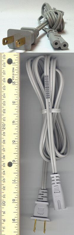 Power cord (Flint Gray) – 2-wire, 18 AWG, 1.8m (6.0ft) long – Has straight (F) C7 receptacle (for 120V in the United States, Canada, Brazil, Latin America, and Saudi Arabia)