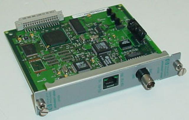 JetDirect 400N modular input/output (MIO) – Internal print server – Provides 10/100Base-T or 10Base-2 network connection using RJ45 or BNC connectors